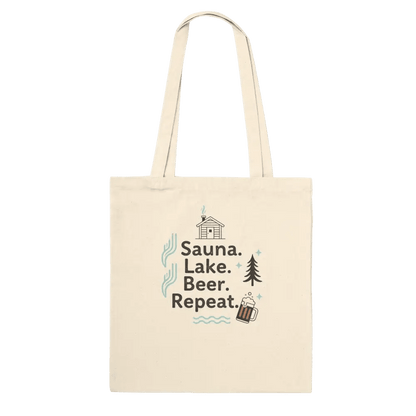 Sauna. Lake. Beer. Repeat. - Premium Tote Bag - Rather Be In Finland