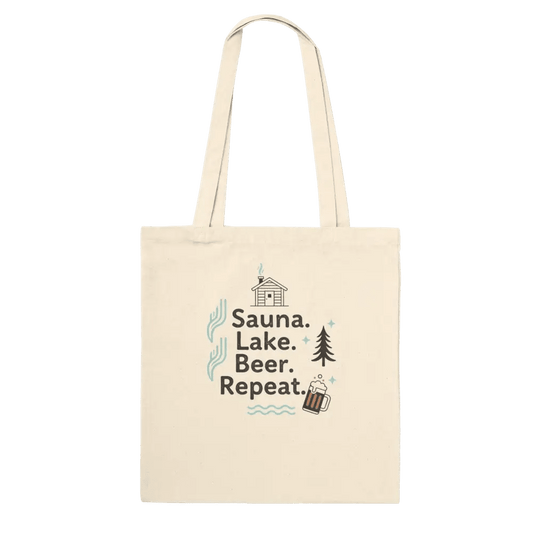 Sauna. Lake. Beer. Repeat. - Premium Tote Bag - Rather Be In Finland