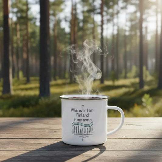 Wherever I Am Finland Is My North - Enamel Mug - Print Material - Rather Be In Finland €32.95